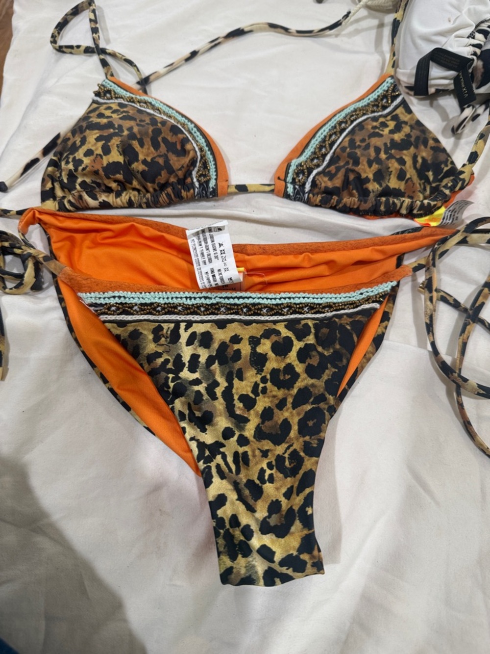 Agua Bendita Leopard Print & Orange String Bikini
